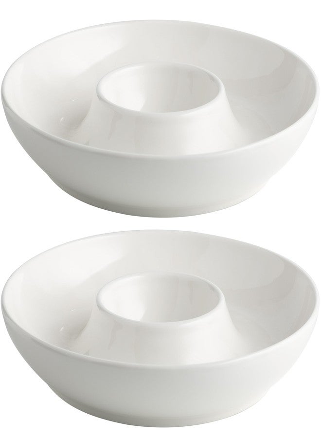 LEHAHA Ceramic Chips and Dip Serving Tray, 12 Inch Large Divided Bowls Set for Salsa, Veggies & Dip, Appetizers, Snacks, Serving Dish Platter for Parties Hosting & Entertaining. Set of 2, white - Image 1