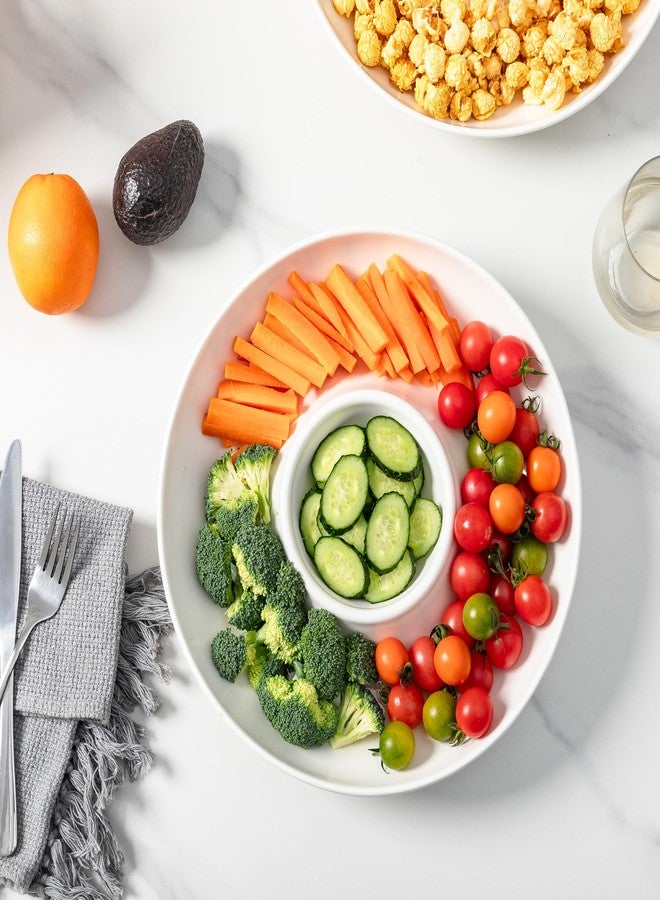 LEHAHA Ceramic Chips and Dip Serving Tray, 12 Inch Large Divided Bowls Set for Salsa, Veggies & Dip, Appetizers, Snacks, Serving Dish Platter for Parties Hosting & Entertaining. Set of 2, white - Image 5