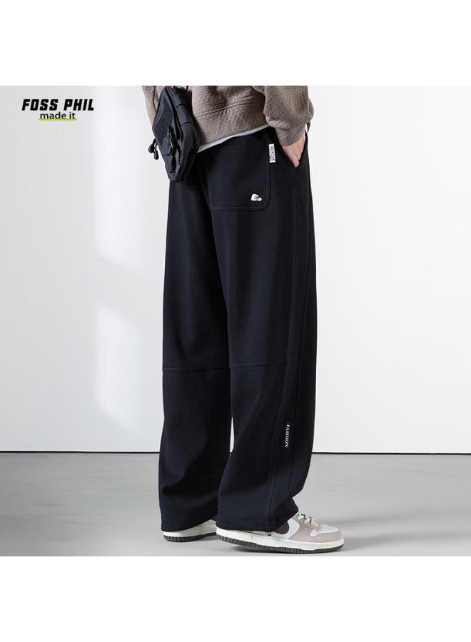 Foss Phil Men's Casual Pants Autumn Winter Wide Leg Loose Straight Sports Sweatpants K162 Black 3XL - Image 1