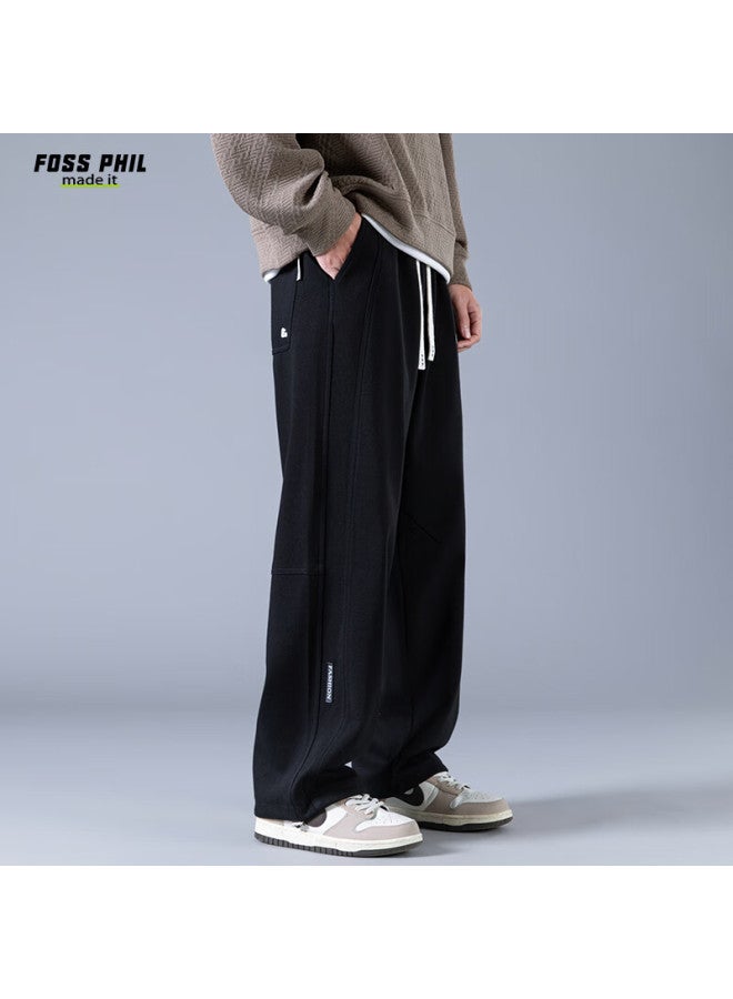 Foss Phil Men's Casual Pants Autumn Winter Wide Leg Loose Straight Sports Sweatpants K162 Black 3XL - Image 5