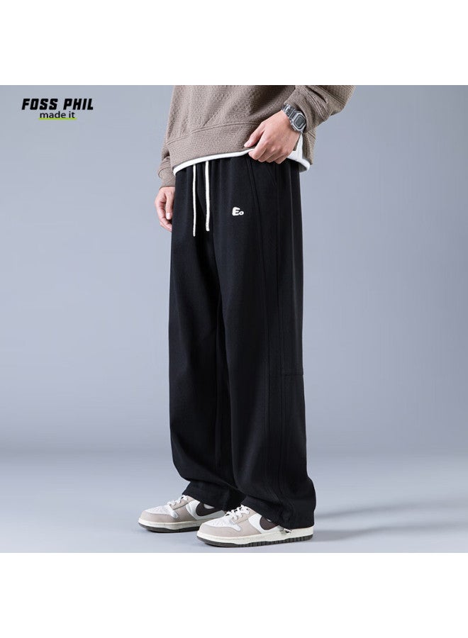 Foss Phil Men's Casual Pants Autumn Winter Wide Leg Loose Straight Sports Sweatpants K162 Black 3XL - Image 3