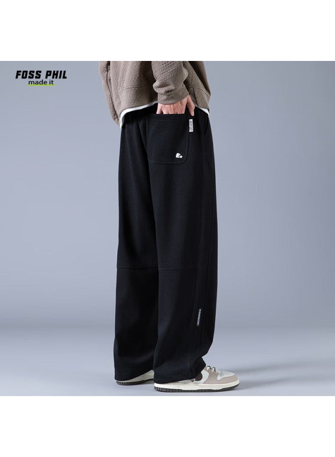 Foss Phil Men's Casual Pants Autumn Winter Wide Leg Loose Straight Sports Sweatpants K162 Black 3XL - Image 4
