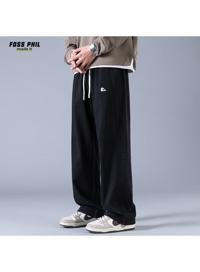 Foss Phil Men's Casual Pants Autumn Winter Wide Leg Loose Straight Sports Sweatpants K162 Black 3XL - Image 2