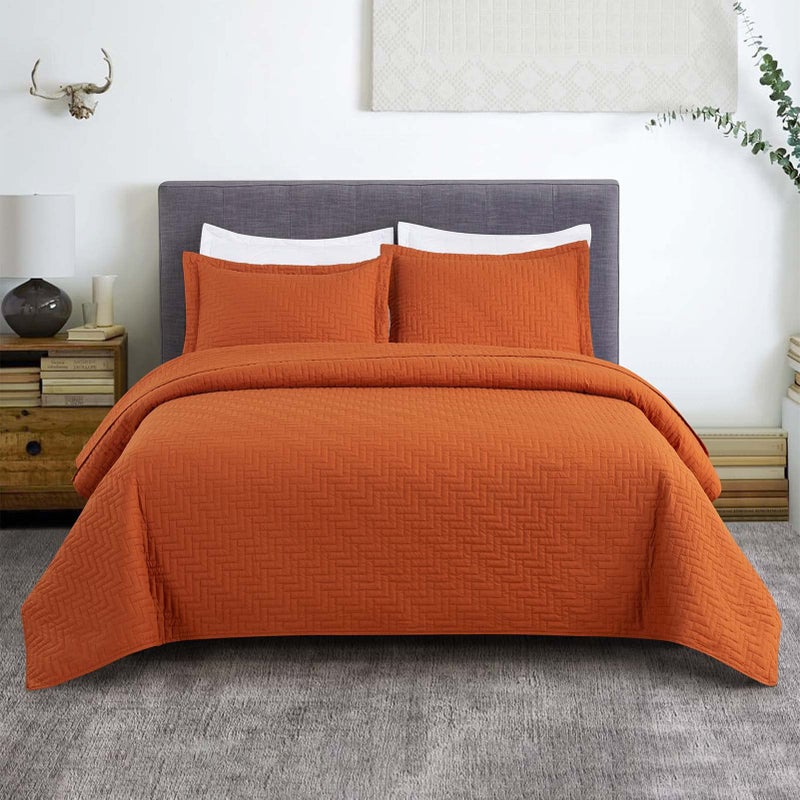 Hygge Hush Hygge Hush Summer Quilt Set  Full Queen Size Caramel Square Pattern 3 Pieces Quilt Set  Oversized Modern Style Bedspread Set for All Season (1 Quilt & 2 Pillow Shams) 