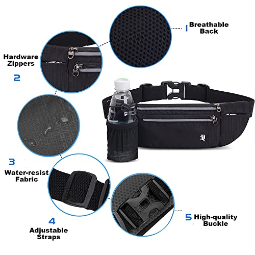Peicees Fanny Pack with Water Bottle Holder Waist Bag for Men Women Water Resistant Lightweight Reflective Adjustable Running Belt Headphone Bag Travel Pocket for Outdoor Camping Fitness Hiking - Image 3