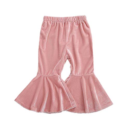 GOOCHEER Kids Toddler Little Baby Girl Fall Winter Velvet Bell Bottom Flare Pants Ruffle Leggings Trousers (Velvet-Pink, 6-12Months) - Image 1