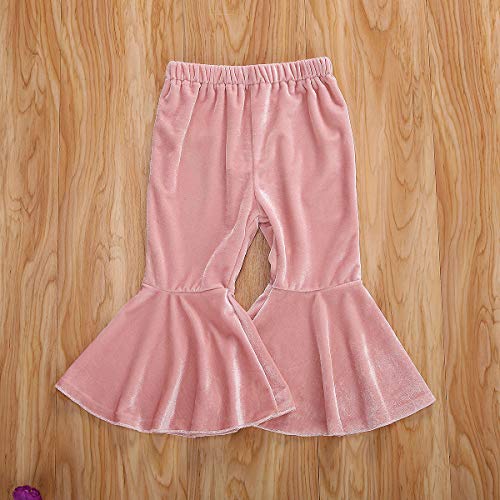 GOOCHEER Kids Toddler Little Baby Girl Fall Winter Velvet Bell Bottom Flare Pants Ruffle Leggings Trousers (Velvet-Pink, 6-12Months) - Image 2