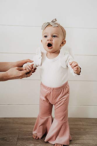 GOOCHEER Kids Toddler Little Baby Girl Fall Winter Velvet Bell Bottom Flare Pants Ruffle Leggings Trousers (Velvet-Pink, 6-12Months) - Image 5