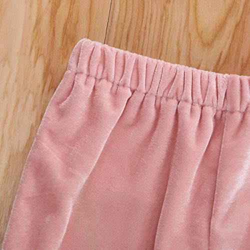 GOOCHEER Kids Toddler Little Baby Girl Fall Winter Velvet Bell Bottom Flare Pants Ruffle Leggings Trousers (Velvet-Pink, 6-12Months) - Image 3