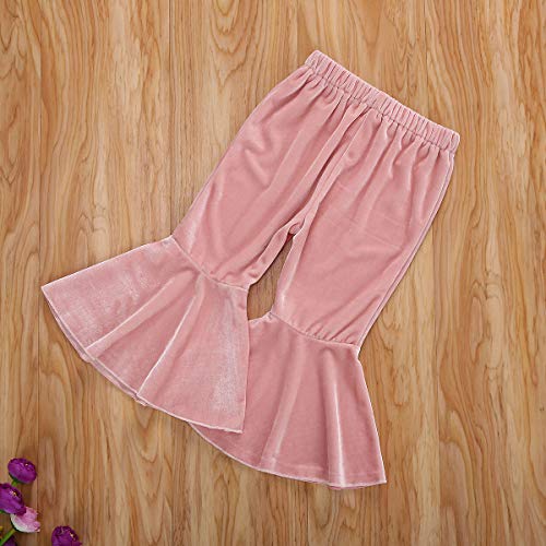 GOOCHEER Kids Toddler Little Baby Girl Fall Winter Velvet Bell Bottom Flare Pants Ruffle Leggings Trousers (Velvet-Pink, 6-12Months) - Image 4
