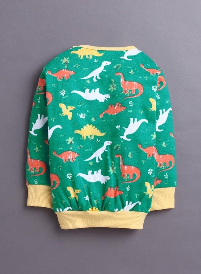 BUMZEE Baby Boys Cotton Round Neck Full Sleeves Animal Print T-Shirt & Jogger Set Green - 6-12 Months (Peb11081C-grn) - Image 3