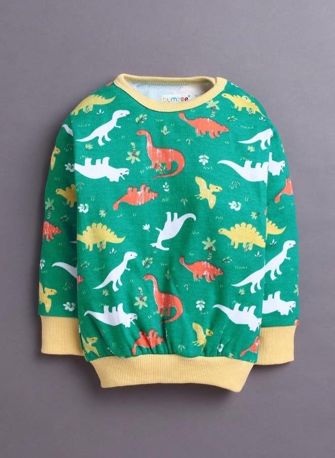 BUMZEE Baby Boys Cotton Round Neck Full Sleeves Animal Print T-Shirt & Jogger Set Green - 6-12 Months (Peb11081C-grn) - Image 2