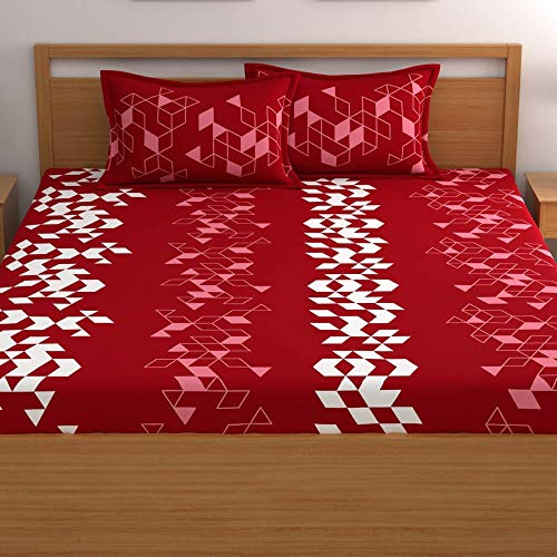 Dreamscape 100% Cotton King Fitted Bedsheet with 2 Pillow Covers - (Size 72 x 78 inches, 140TC, Colour - Red) - Image 2