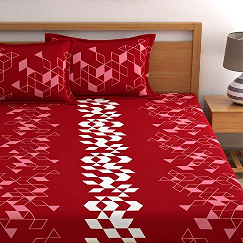 Dreamscape 100% Cotton King Fitted Bedsheet with 2 Pillow Covers - (Size 72 x 78 inches, 140TC, Colour - Red) - Image 3