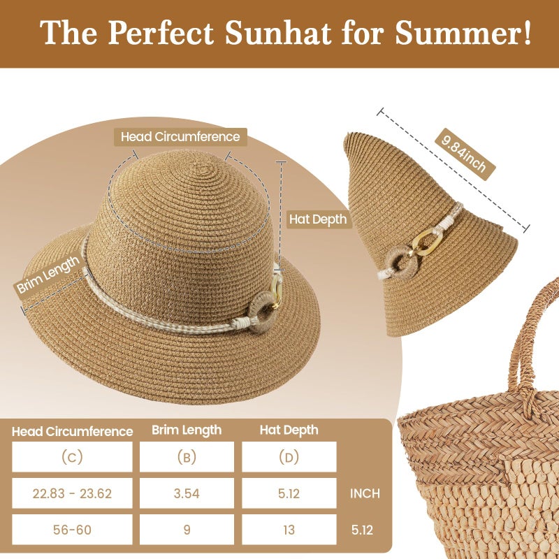 Pleneal Sun Hats for Women, Wide Brim Beach Straw Hat for Women UPF 50+ UV Sun Protection Beach Hat Foldable Packable Roll up Cap - Image 4