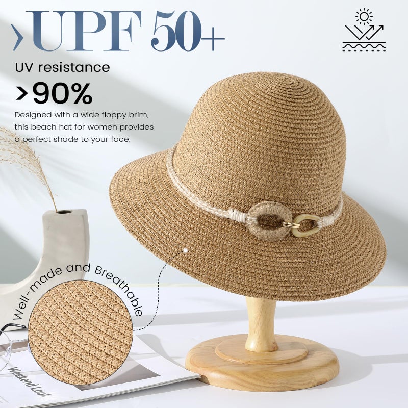 Pleneal Sun Hats for Women, Wide Brim Beach Straw Hat for Women UPF 50+ UV Sun Protection Beach Hat Foldable Packable Roll up Cap - Image 3
