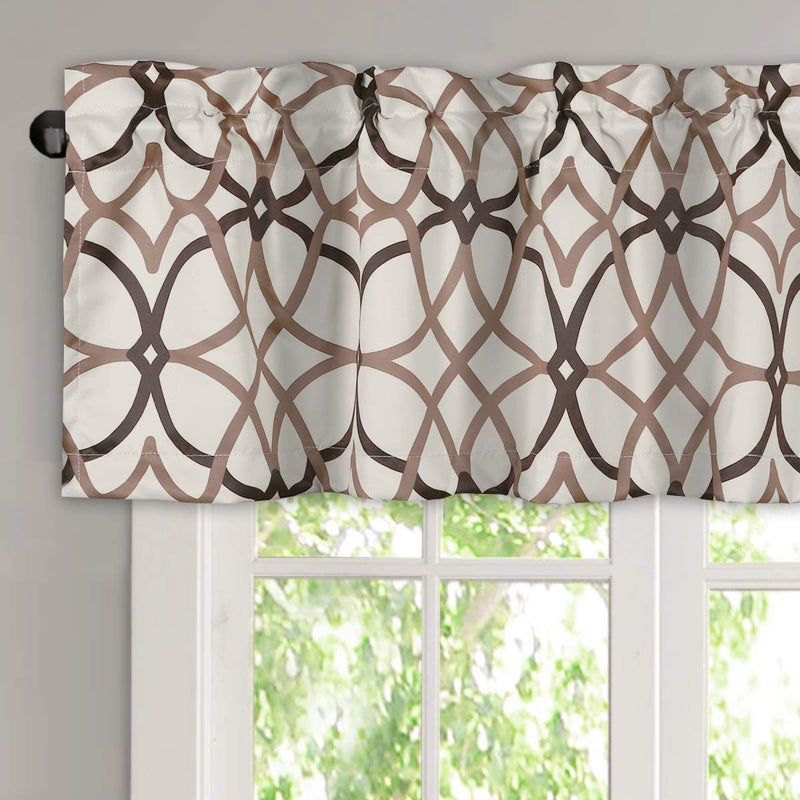 H.VERSAILTEX HVERSAILTEX Blackout Curtain Valances for KitchenBathroom  Thermal Insulated Window Valances for Living RoomBedroom Rod Pocket Short Curtain 1 Panel 52x18 inch Geo in Taupe and Brown - Image 1