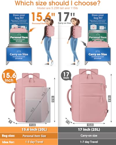 Capolo Travel Backpack for Women Men Waterproof Laptop Backpack Airlines Approved Carry On Backpack Bag Computer Bookbag for Business, Work, Traveling Fits 15.6 Inch Laptop(Pink) - Image 5