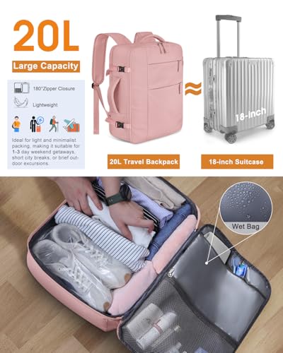 Capolo Travel Backpack for Women Men Waterproof Laptop Backpack Airlines Approved Carry On Backpack Bag Computer Bookbag for Business, Work, Traveling Fits 15.6 Inch Laptop(Pink) - Image 4