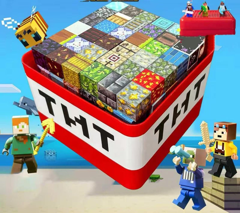 ماين كرافت مجموعة مكعبات بناء MINECRAFT كاملة أصلية ألعاب تعليمية للأطفال للتجميع (100 مكعب + 10 شخصيات صغيرة + صندوق تخزين) (نمط عشوائي) - Image 2