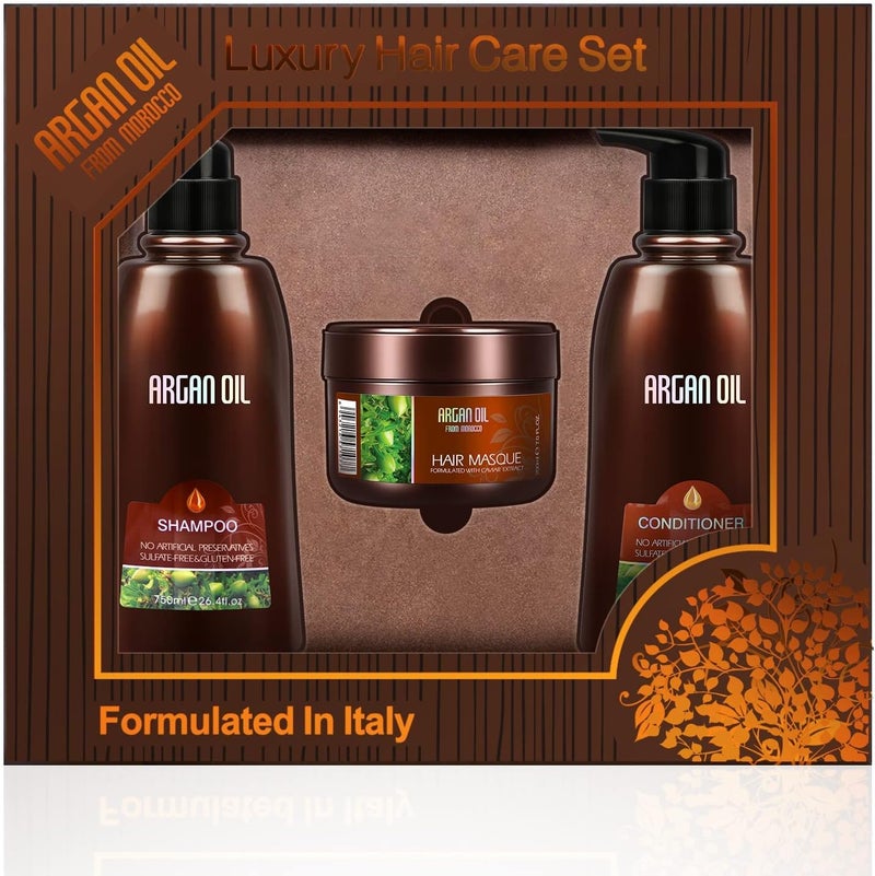 Moroccan Argan Oil Shampoo and Conditioner Sets with Hair Mask, Color Safe Smooth Add Shine Hair Treatment, UV Protection, Intense Moisturizing Hair Wash Kit For Dry, Damaged, Frizzy Hair,3 pack - Image 4