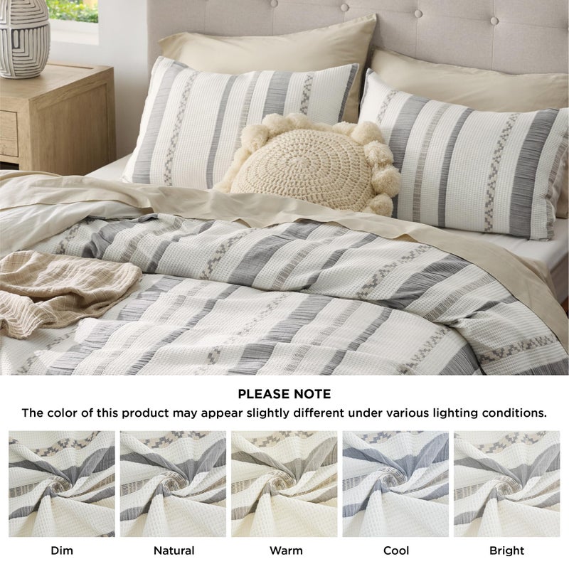 Bedsure Waffle Weave Duvet Cover King - 100% Cotton Boho Duvet Cover with 2 Pillowcases - Cream White Textured Comforter Cover with Zipper Closure (King, 104"x90") - Image 5