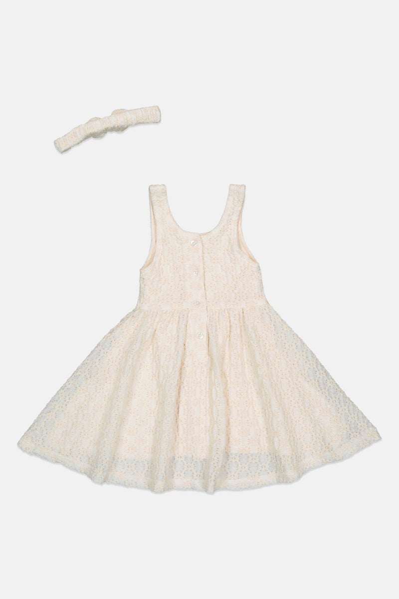 Willow & Whistle Kids Girl Textured Sleeveless Dress With Headband Set, Off White - Image 3