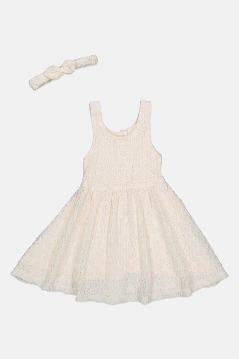 Willow & Whistle Kids Girl Textured Sleeveless Dress With Headband Set, Off White - Image 2