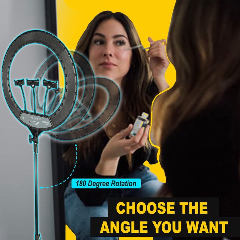 Hold Up ضوء حلقة LED كبير احترافي 46 سم مع وضعين لونيين وإضاءة قابلة للتعتيم | تصوير فوتوغرافي | تصوير فيديو | بث مباشر | مكياج وفلوغينغ | متوافق مع هواتف وكاميرات iPhone / Android - Image 5