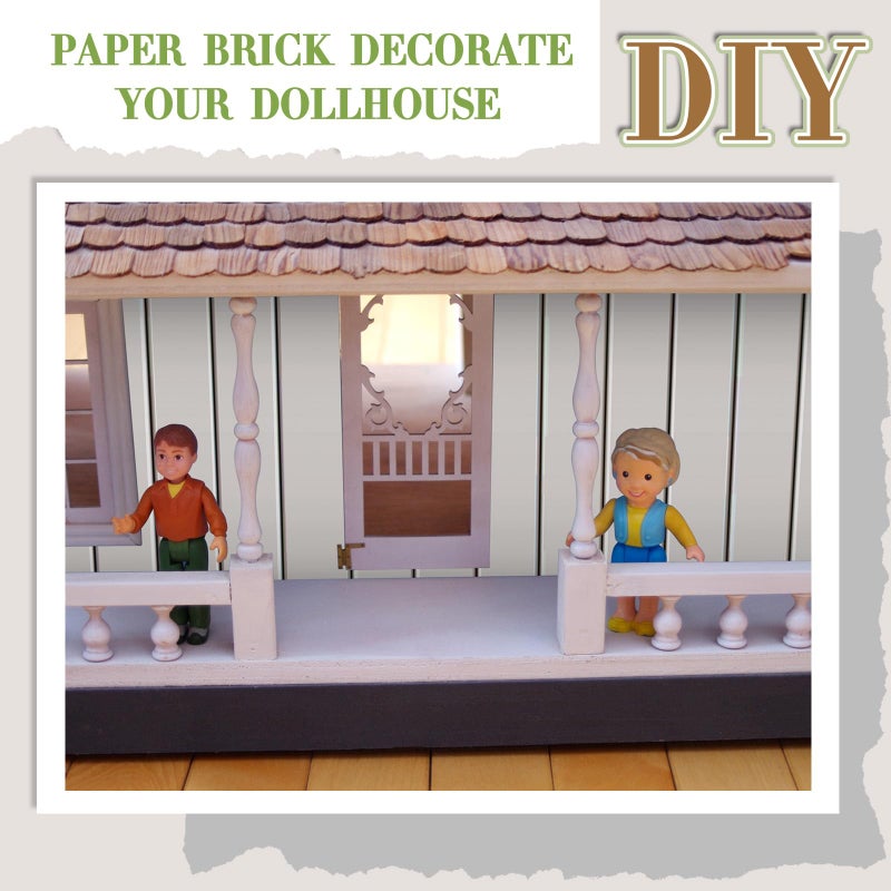 Flutesan 12 Pcs Miniature Dollhouse Wallpaper and Flooring Peel and Stick Mini DIY Self Adhesive Dollhouse Accessories 8.27 x 11.69 Inch (Wood Paneled Wall) - Image 4
