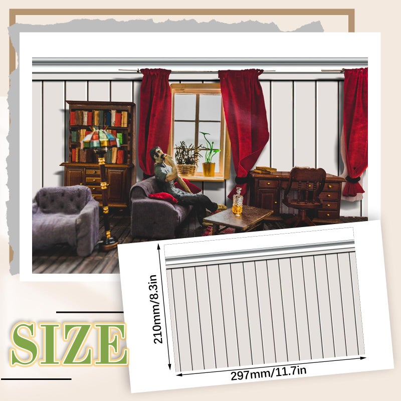 Flutesan 12 Pcs Miniature Dollhouse Wallpaper and Flooring Peel and Stick Mini DIY Self Adhesive Dollhouse Accessories 8.27 x 11.69 Inch (Wood Paneled Wall) - Image 2