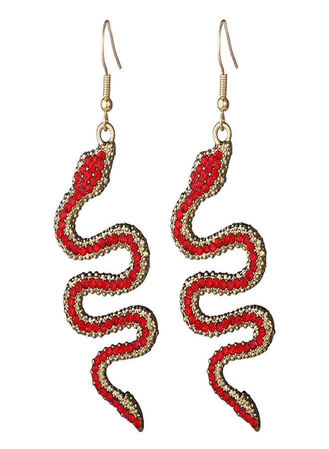 Aksod Halloween Snake Earrings Red Sparkly Rhinestone Snake Drop Dangle Earrings Goth Punk Animal Holiday Festive Earring for Women (Red) - Image 1