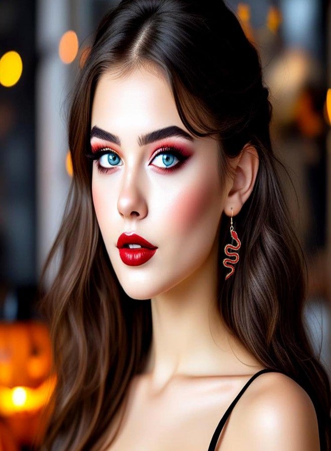 Aksod Halloween Snake Earrings Red Sparkly Rhinestone Snake Drop Dangle Earrings Goth Punk Animal Holiday Festive Earring for Women (Red) - Image 2