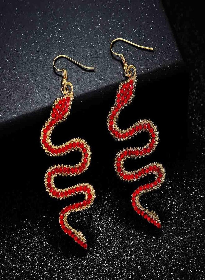 Aksod Halloween Snake Earrings Red Sparkly Rhinestone Snake Drop Dangle Earrings Goth Punk Animal Holiday Festive Earring for Women (Red) - Image 3
