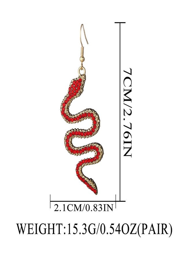 Aksod Halloween Snake Earrings Red Sparkly Rhinestone Snake Drop Dangle Earrings Goth Punk Animal Holiday Festive Earring for Women (Red) - Image 5