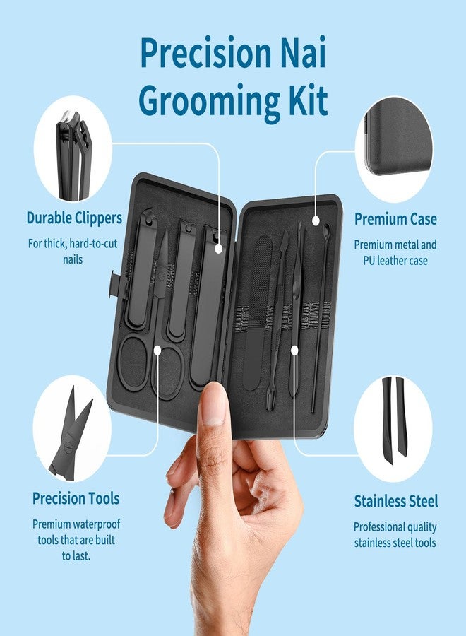OFIDUS Precision 8 Pieces Men’s Nail Grooming Travel Kit, Stainless Steel Manicure Set with Fingernail & Toenail Clippers, Nail File, Slant Tip Tweezers, Cuticle Scissors, Cuticle Pusher, Travel Case - Image 2