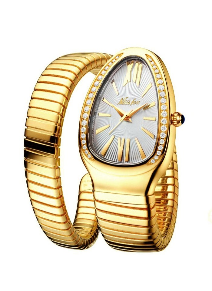 MISS FOX Ladies'fashionable and personalized snake head bracelet,stainless steel diamond inlaid snake shaped watch,luxurious gold snake shaped watch,waterproof diamond quartz watch gift  - Image 1