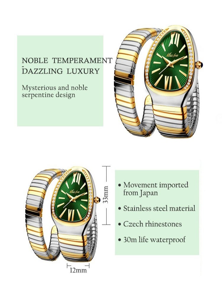 MISS FOX Ladies'fashionable and personalized snake head bracelet,stainless steel diamond inlaid snake shaped watch,luxurious gold snake shaped watch,waterproof diamond quartz watch gift  - Image 3