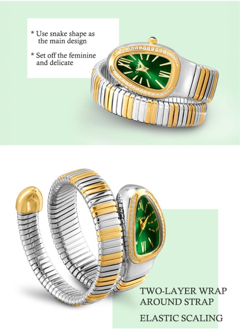 MISS FOX Ladies'fashionable and personalized snake head bracelet,stainless steel diamond inlaid snake shaped watch,luxurious gold snake shaped watch,waterproof diamond quartz watch gift  - Image 5
