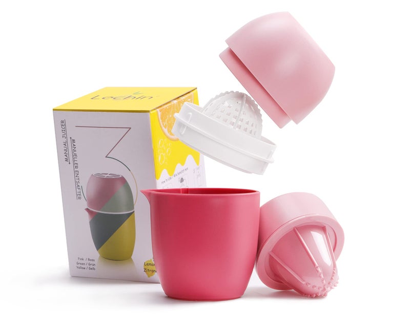 Lechin Hand Juicer - Citrus Juicer with Lemon Shape - Hand Lemon Juicer with Two Press Options for Different Fruits (Pink) - Image 1