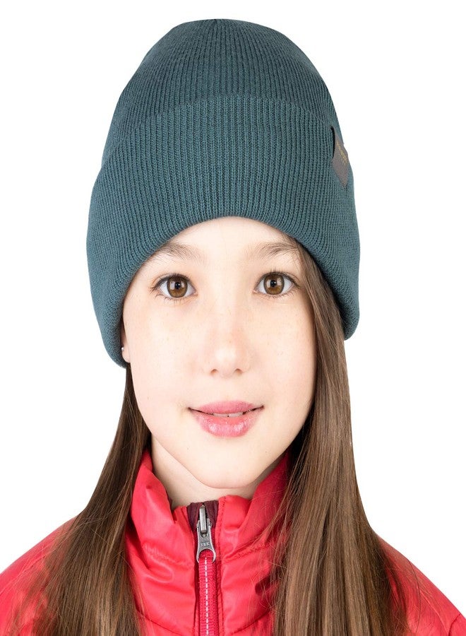 MERIWOOL Kids’ Beanie - Merino Wool Ribbed Knit Winter Hat for Boys and Girls Teal - Image 2