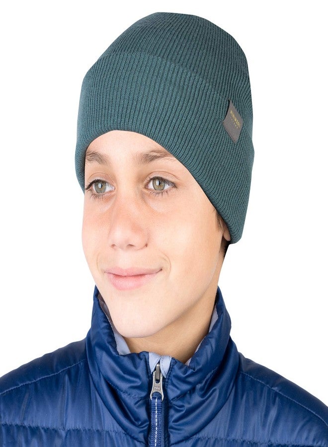 MERIWOOL Kids’ Beanie - Merino Wool Ribbed Knit Winter Hat for Boys and Girls Teal - Image 3
