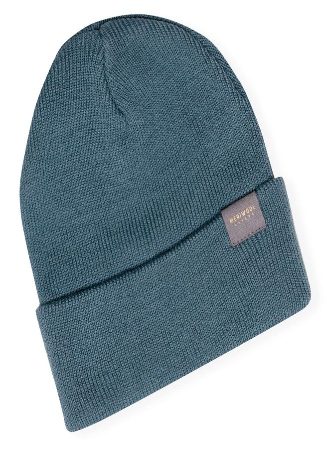 MERIWOOL Kids’ Beanie - Merino Wool Ribbed Knit Winter Hat for Boys and Girls Teal - Image 4