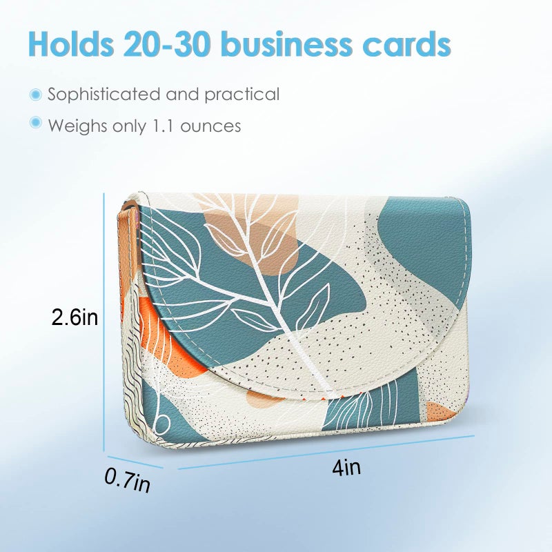 xiviers Business Card Holderï¼ŒPU Leather Business Card Case Color Printing Pattern Card Holder Walletï¼ŒPockets Magnetic Credit Card Holders for Men and Womenï¼ŒBohemian Leaf - Image 2