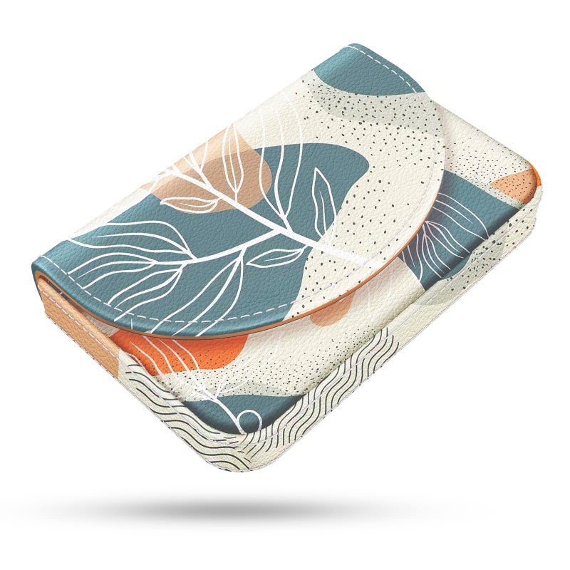 xiviers Business Card Holderï¼ŒPU Leather Business Card Case Color Printing Pattern Card Holder Walletï¼ŒPockets Magnetic Credit Card Holders for Men and Womenï¼ŒBohemian Leaf - Image 1