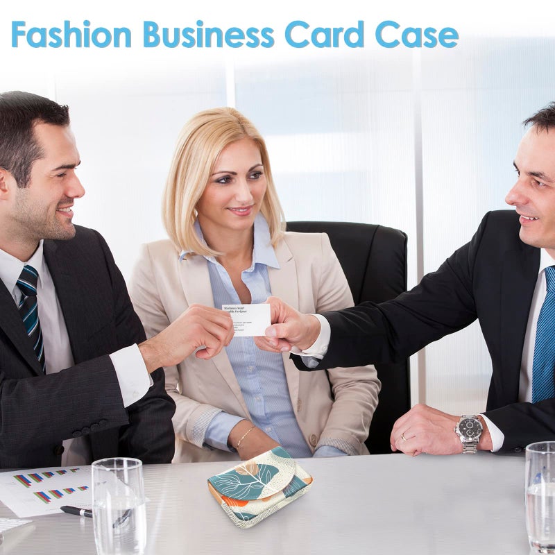 xiviers Business Card Holderï¼ŒPU Leather Business Card Case Color Printing Pattern Card Holder Walletï¼ŒPockets Magnetic Credit Card Holders for Men and Womenï¼ŒBohemian Leaf - Image 4