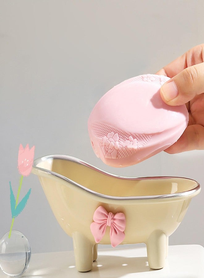 Xeerrfan 5.5" Soap Dish, Mini Bathtub Shape Soap Holder Container for Desktop Shower, Makeup Beauty Blender Organizer for Bathroom Decor - Image 5