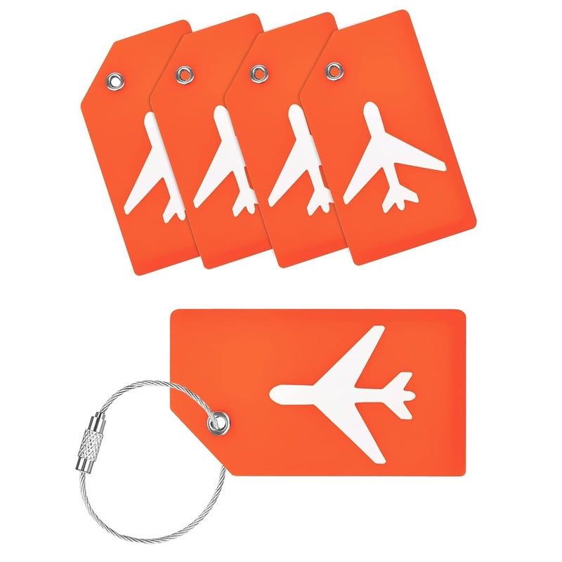 SNDIA Pack of 5 Luggage Tags, Silicon Luggage Tags with Steel Loop Travel Bag Tags for Easily Identification of Bags (Orange) - Image 1