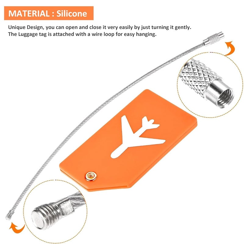 SNDIA Pack of 5 Luggage Tags, Silicon Luggage Tags with Steel Loop Travel Bag Tags for Easily Identification of Bags (Orange) - Image 4