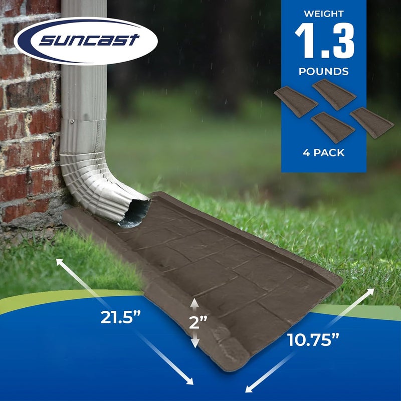 suncast Outdoor System Protective Decorative Rain Gutter Downspout Splash Block, Easy to Install, Lightweight 1.3 Pounds, Java 4 Pack - Image 2